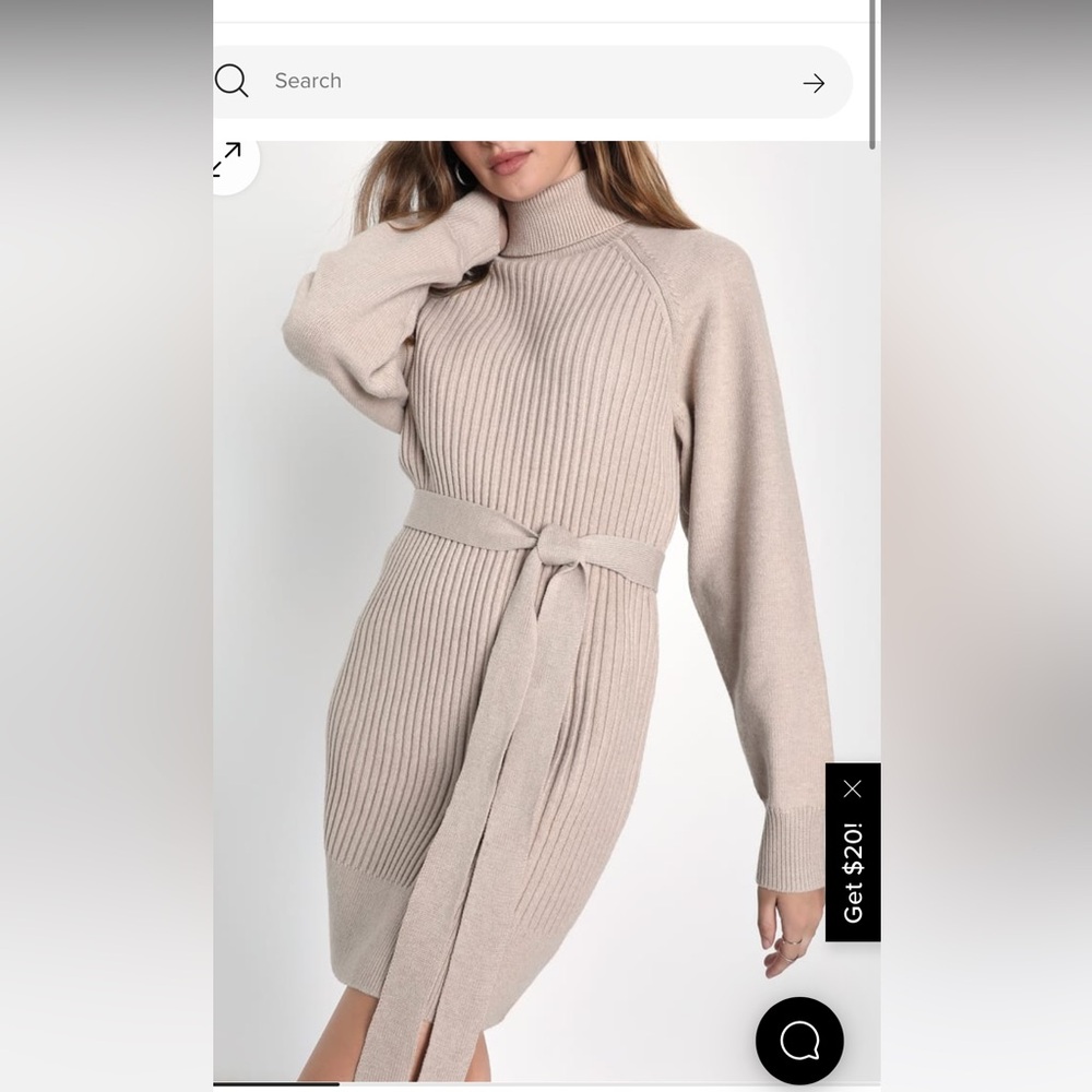 Lulus Cozy Circumstance Beige Ribbed Knit Turtleneck Mini Dress Size Medium